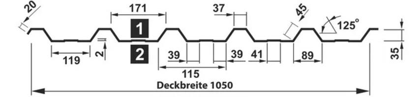 Schnittzeichnung Trapezblech T35DR