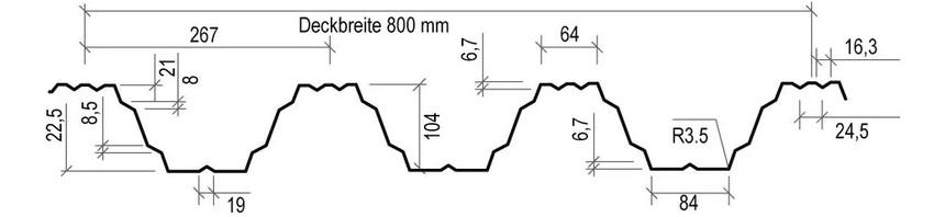 Schnittzeichnung Trapezblech Hochprofil TP104