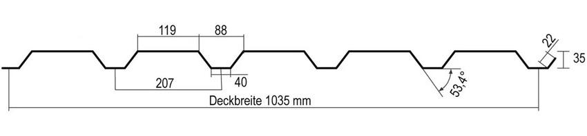 Schnittzeichnung Wandblech WP35