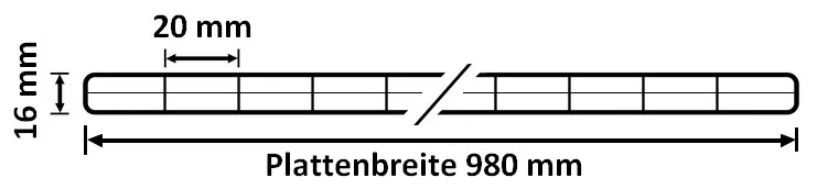Querschnitt der Stegplatte Polycarbonat 16 mm - bronze - Breite 980 mm