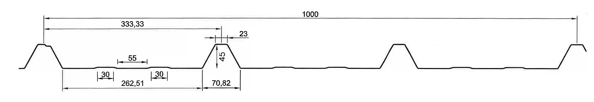 Trapezblech TP45 0,65 mm Profil Querschnitt