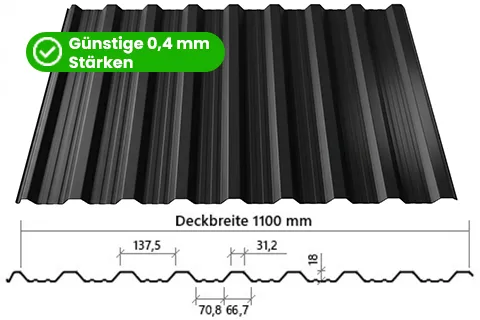 Trapezblech T18DR – Trapezblech mit 18 mm Profilhöhe und Tiefsickenprägung für Gartenhaus & kleine Überdachungen