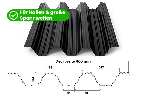 Hochprofil Trapezblech TP104 für Hallen, Industriegebäude & große Spannweiten
