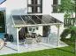 Preview: Terrassendach im Komplettset mit Unterkonstruktion aus Holz, Dachrinne in weiß und natürlich den Stegplatten in klarer Ausführung