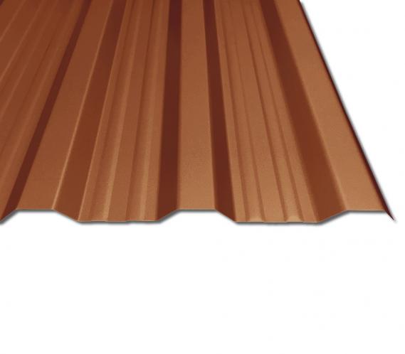 Preview: Das Trapezblech T-18DR/1100 können Sie bei uns nun auch mit dem RAL-Farbton RAL8004 Ziegelrot kaufen.