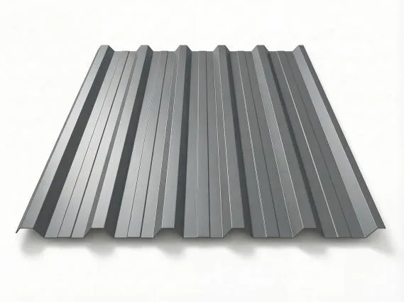 Preview: Freigestelltes Trapezblech T-35DR in RAL 7024 Graphitgrau, mitteldunkle silbergraue Beschichtung mit metallischem Glanz, perspektivische Draufsicht auf weißem Hintergrund