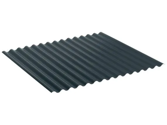 Preview: Schräg links Ansicht eines Wellblechs S18 (76/18) in Tiefschwarz RAL9005. Ideal für moderne Dach- und Fassadenlösungen.
