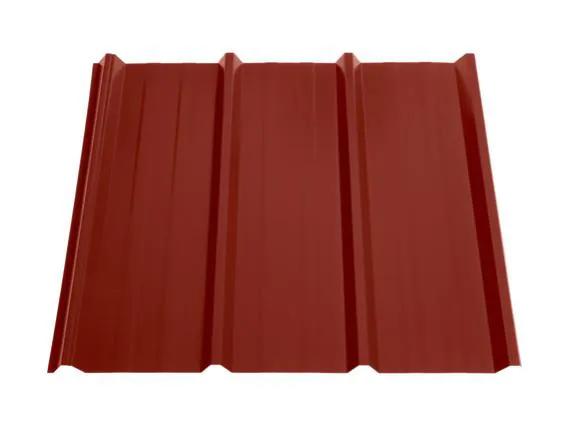 Preview: Robustes Trapezblech TP45 in Rotbraun (RAL8012) für langlebige Dachkonstruktionen aus Stahl.