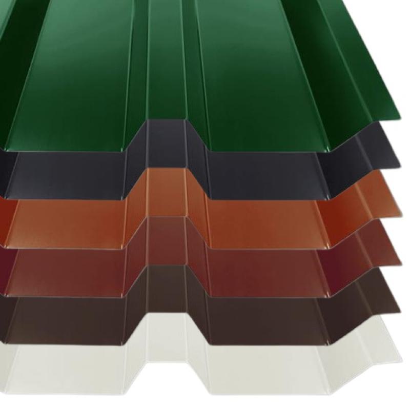 Trapezblech T-35M/1050 in der Materialstärke 0,50 mm und allen verfügbaren Farben für dieses Dachblech.