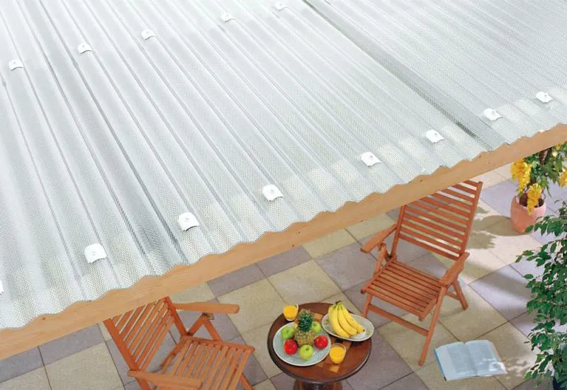 Terrassendach mit Lichtplatt Polycarbonat 76/18 Sinus 2,8 mm Wabe - klar