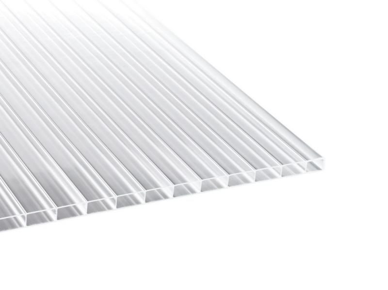 Hochwertige Stegplatte Acryl 16/32 mm - klar - Breite 980 mm für den Terrassendach-Bau. Sie bietet eine hohe Brillanz und ist UV-beständig.