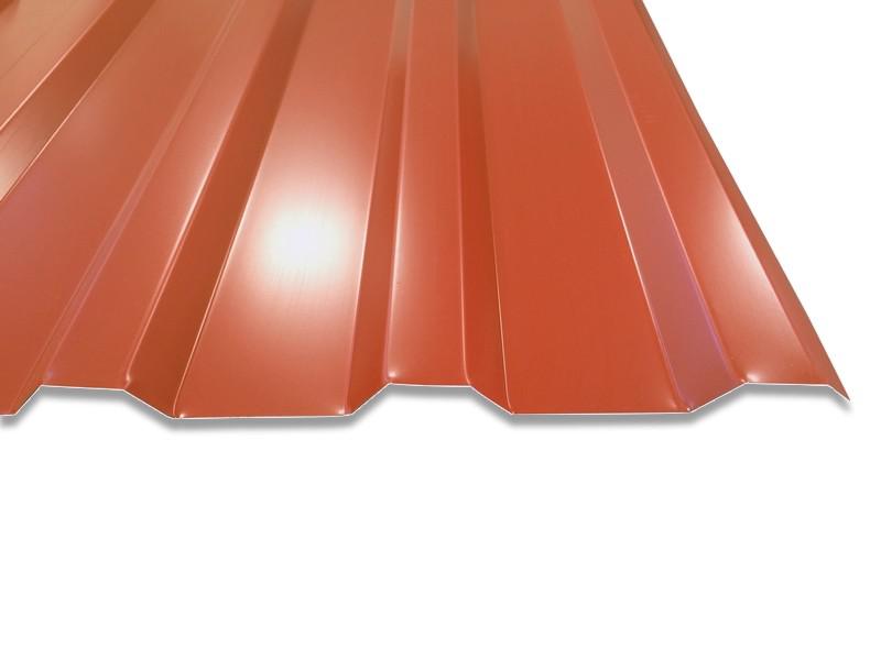 Wer es dezent mag, der greift zu Trapezblech in der Farbe RAL8004 - hier im Profil T-20M/1100