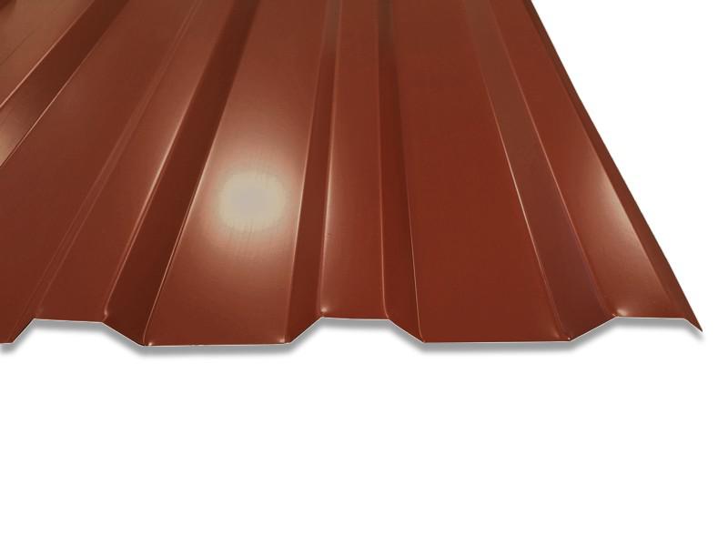 Als Dacheindeckung bestens geeignet: Trapezblech T-20M in RAL8012 Rotbraun - preiswert und hochwertig - viele Jahre lang