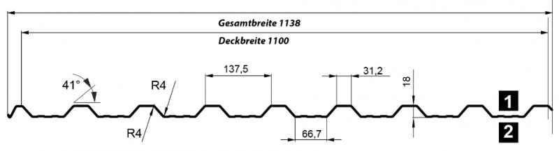Trapezblech T-18DR RAL7016 ohne Querschnitt