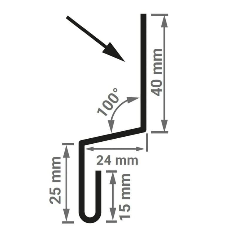 Querschnitt Sockelprofil mit Tropfkante für Trapezblech und Wandverkleidung