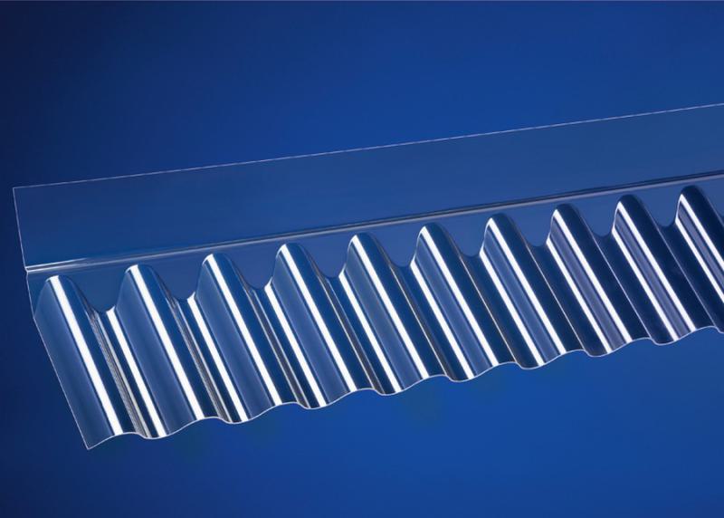 Acrylglas Wandanschluss klar für Lichtplatten im Profil 76/18 Sinus.