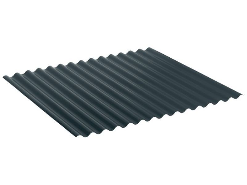Schräg links Ansicht eines Wellblechs S18 (76/18) in Tiefschwarz RAL9005. Ideal für moderne Dach- und Fassadenlösungen.