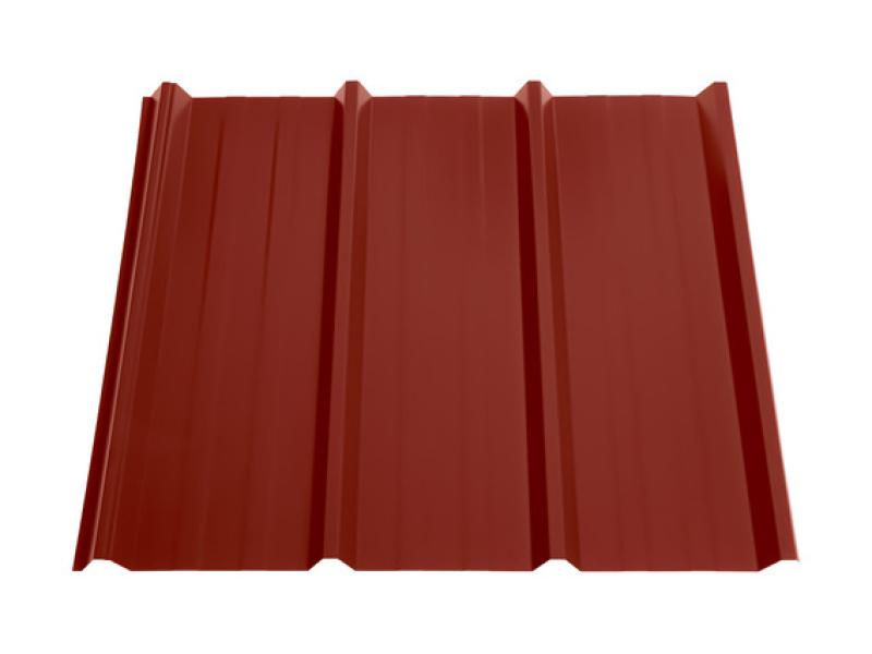 Robustes Trapezblech TP45 in Rotbraun (RAL8012) für langlebige Dachkonstruktionen aus Stahl.