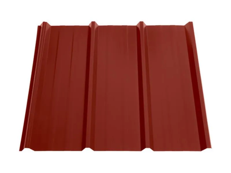 Robustes Trapezblech TP45 in Rotbraun (RAL8012) für langlebige Dachkonstruktionen aus Stahl.
